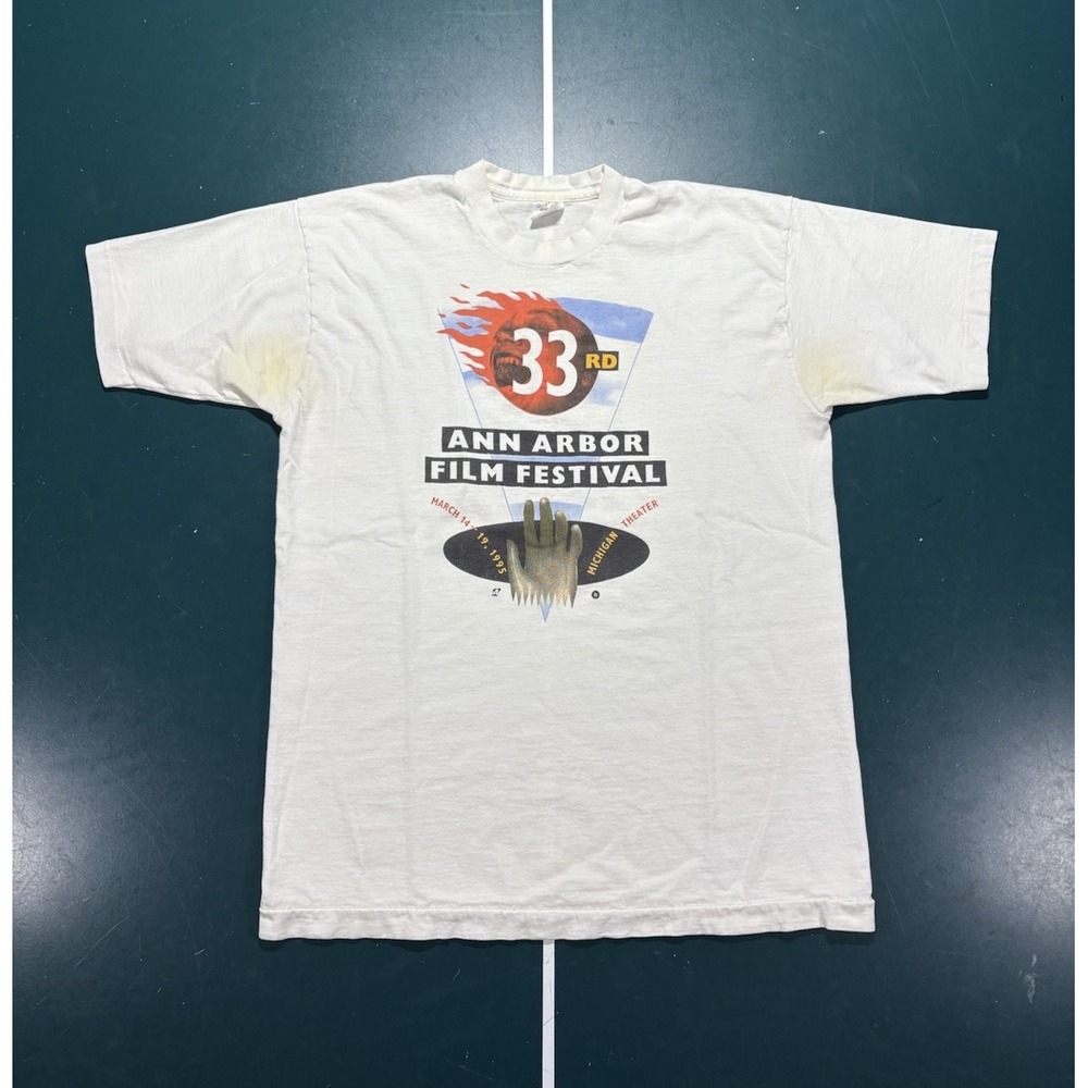 Vintage 1995 Ann Arbor Film Festival T Shirt Men's Large Single Stitch Stains*
